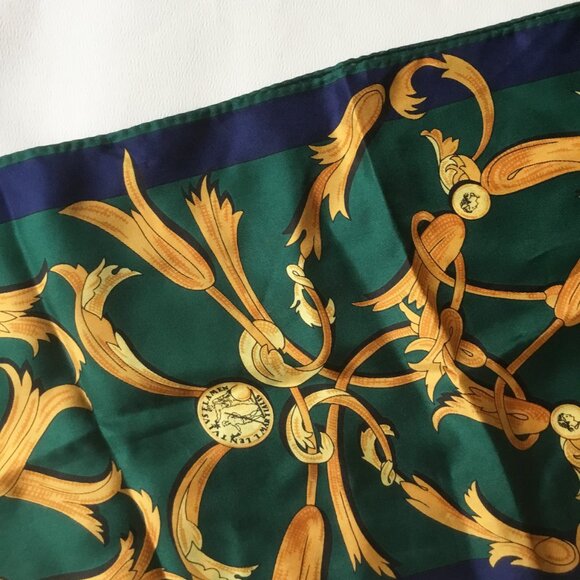 Adrienne Vittadini Coin & Tassel Blue Green Yellow Rectangular Scarf Fringe - Picture 3 of 4